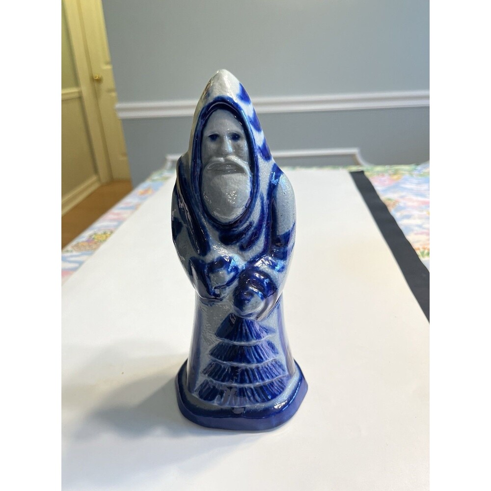 Eldreth Pottery 1989 Santa Father Christmas Salt Glazed Cobalt Blue 9” Signed